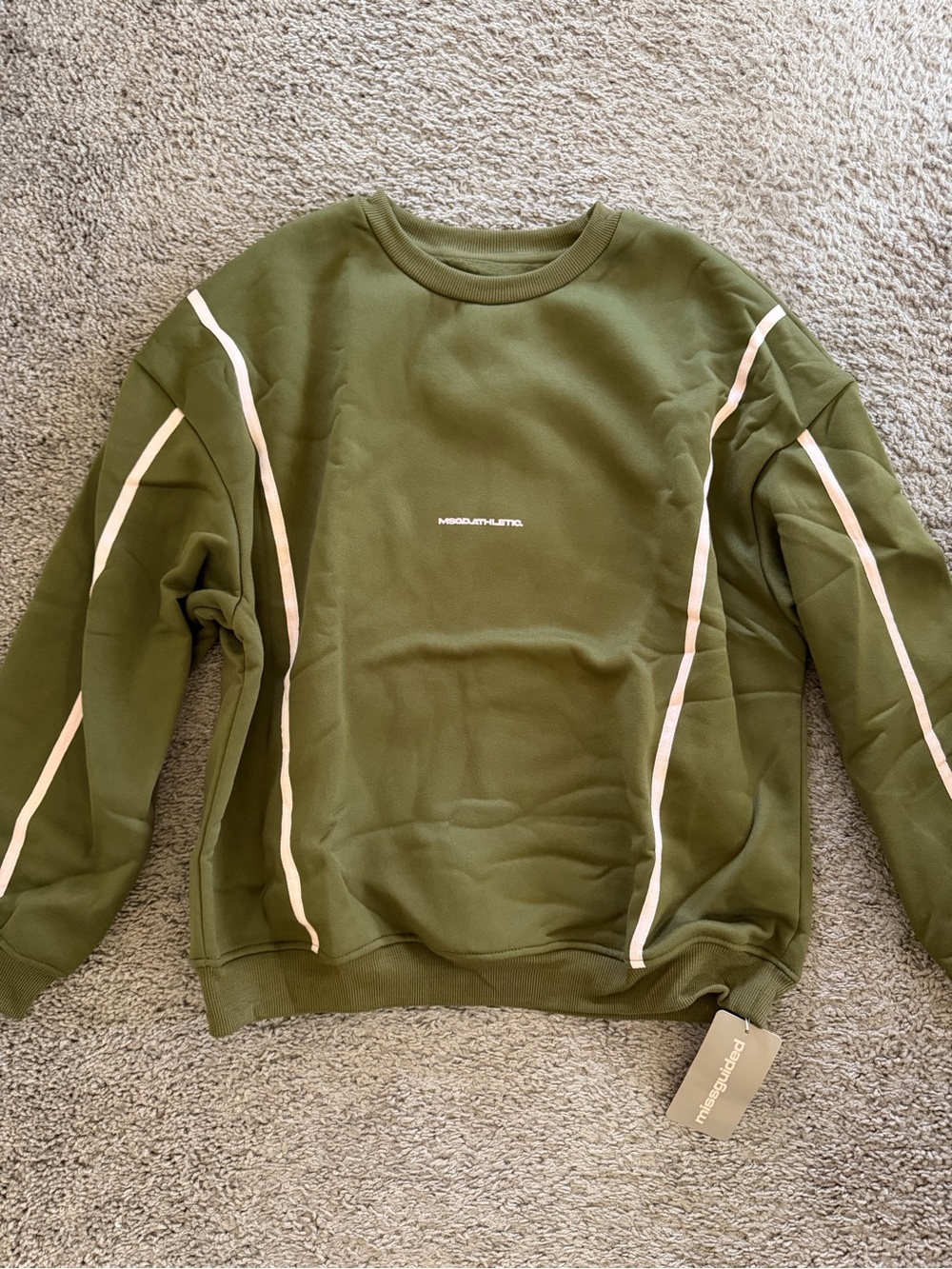 Olive Green Crewneck Sweater with White Piping